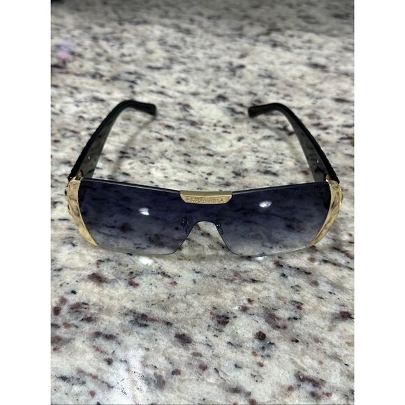 Chanel Shield Sunglasses Black Gold Rimless Y2K Designer Shades AS IS main image 6